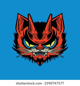 Oni Cat Demon Neko Tattoo Japanese Vector Face