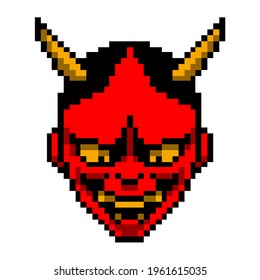 Oni Demon Devil Angry Festival Face Mask 8bit Pixel Art Style