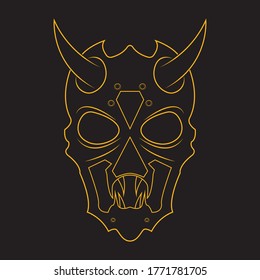 Oni demon mask line art illustration. Oni mask