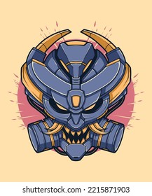 Oni Demon Robot Head Illustration