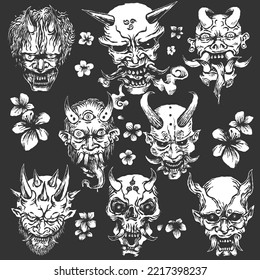 Oni demons Japanese demons pattern for background works manga style vectors