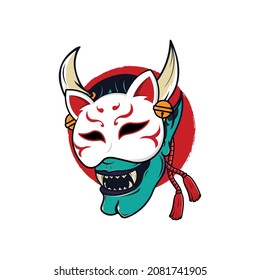 Oni devil and kitsune mask illustration