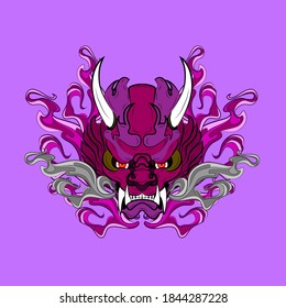 oni or devil mask illustration design for sukajan is mean japan traditional cloth or t-shirt with digital hand drawn Embroidery Men T-shirts Summer Casual Short Sleeve Hip Hop T Shirt Streetwear