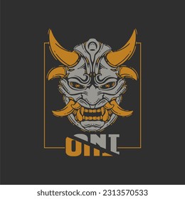 oni devil mask illustration hand drawn vintage retro for t shirt and apparel. vector illustration oni mask