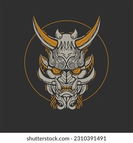 oni devil mask retro vintage t shirt design. illustration for apparel and t shirt. hand drawn illustration oni mask