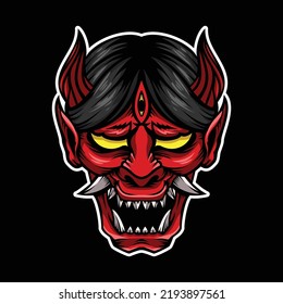 Oni Hannya Mask Cartoon Illustration