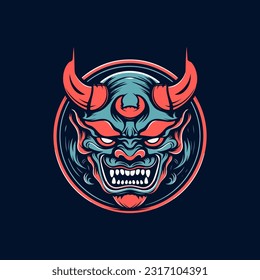 Oni Hannya mask hand drawn logo illustration design