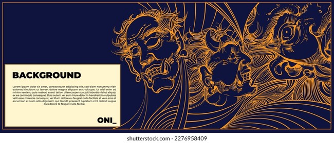 Oni illustration background design with line and simple colors. With dummy text. Perfect for banners, posters, etc.