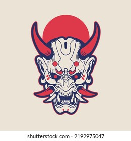 Máscara del demonio japonés de Oni, ilustración del vector