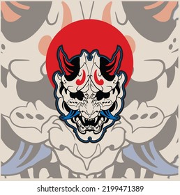 Oni japanese devil mask, Vector illustration