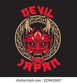 Oni Japanese devil mask, Vector illustration