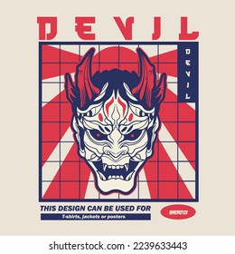 Oni Japanese devil mask, Vector illustration