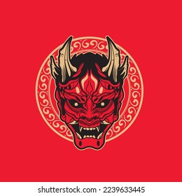 Oni Japanese devil mask, Vector illustration