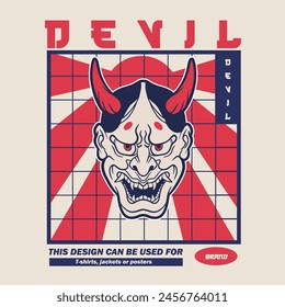 Oni máscara del diablo japonés, Ilustración vectorial	
