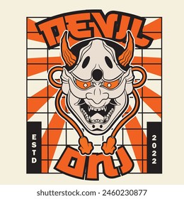 Oni japanese devil mask, Vector illustration	
