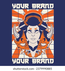 Oni Japanese girl devil mask, Vector illustration	
