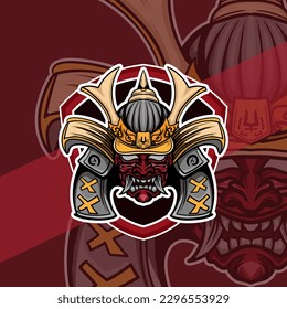 Oni japanese helmet army esport mascot logo illustrations vector template design  for team game streamer youtuber banner twitch discord