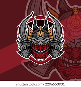 Oni japanese helmet army esport mascot logo illustrations vector template design  for team game streamer youtuber banner twitch discord