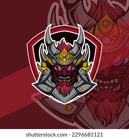 Oni japanese helmet army esport mascot logo illustrations vector template design  for team game streamer youtuber banner twitch discord