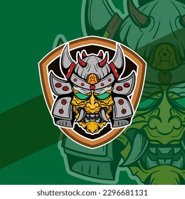 Oni japanese helmet army esport mascot logo illustrations vector template design  for team game streamer youtuber banner twitch discord