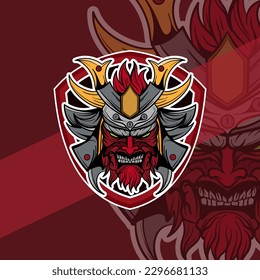 Oni japanese helmet army esport mascot logo illustrations vector template design  for team game streamer youtuber banner twitch discord