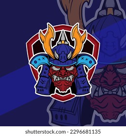 Oni japanese helmet army esport mascot logo illustrations vector template design  for team game streamer youtuber banner twitch discord