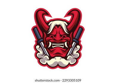 Oni katana mascot logo cartoon illustration vector