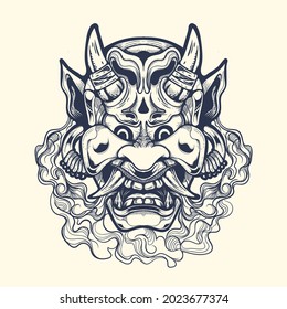 Oni line inking artwork illustration Premium Vector
