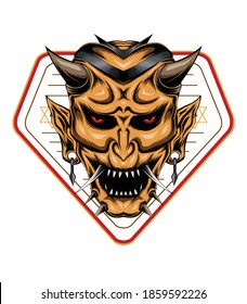 Oni logo design mascot. japanese mask emblem.