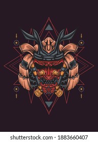 Oni Mask Demon Cyborg Style Sacred Geometry. Perfect for design of t-shirts, stickers, merchandise, etc.