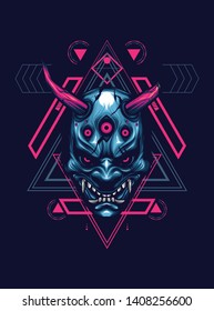 Oni mask. hannya mask. japan mask with sacred geometry pattern