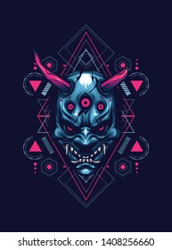 Oni mask. hannya mask. japan mask with sacred geometry pattern