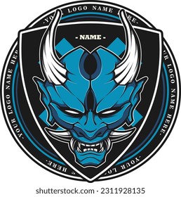 Oni mask head logo vector illustration