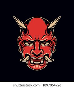 oni mask illustration detailed and editable