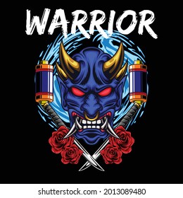 Oni mask illustration with japanese style drawing