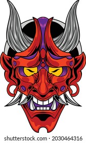 Oni mask illustration with japanese style drawing