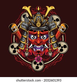 Oni mask illustration with japanese style drawing
