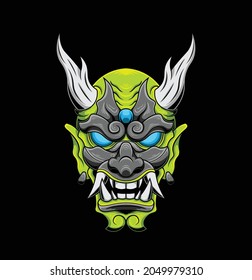 Oni mask illustration with japanese style drawing