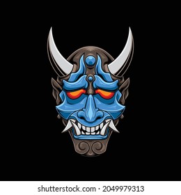 Oni mask illustration with japanese style drawing