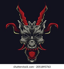 Oni mask illustration with japanese style drawing