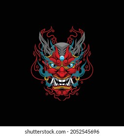 Oni mask illustration with japanese style drawing