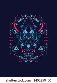 Oni mask japan with sacred geometry pattern