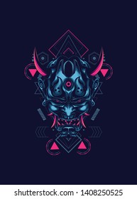 Oni mask japan with sacred geometry pattern