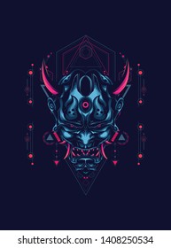 Oni mask japan with sacred geometry pattern
