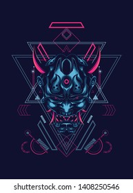 Oni mask japan with sacred geometry pattern
