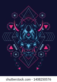 Oni mask japan with sacred geometry pattern