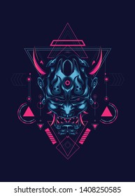 Oni mask japan with sacred geometry pattern