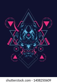 Oni mask japan with sacred geometry pattern