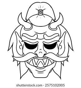 Oni mask Japanese illustration hand drawn outline vector	
