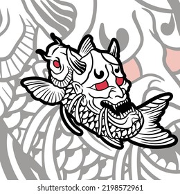 oni mask with koi fish vector illustration